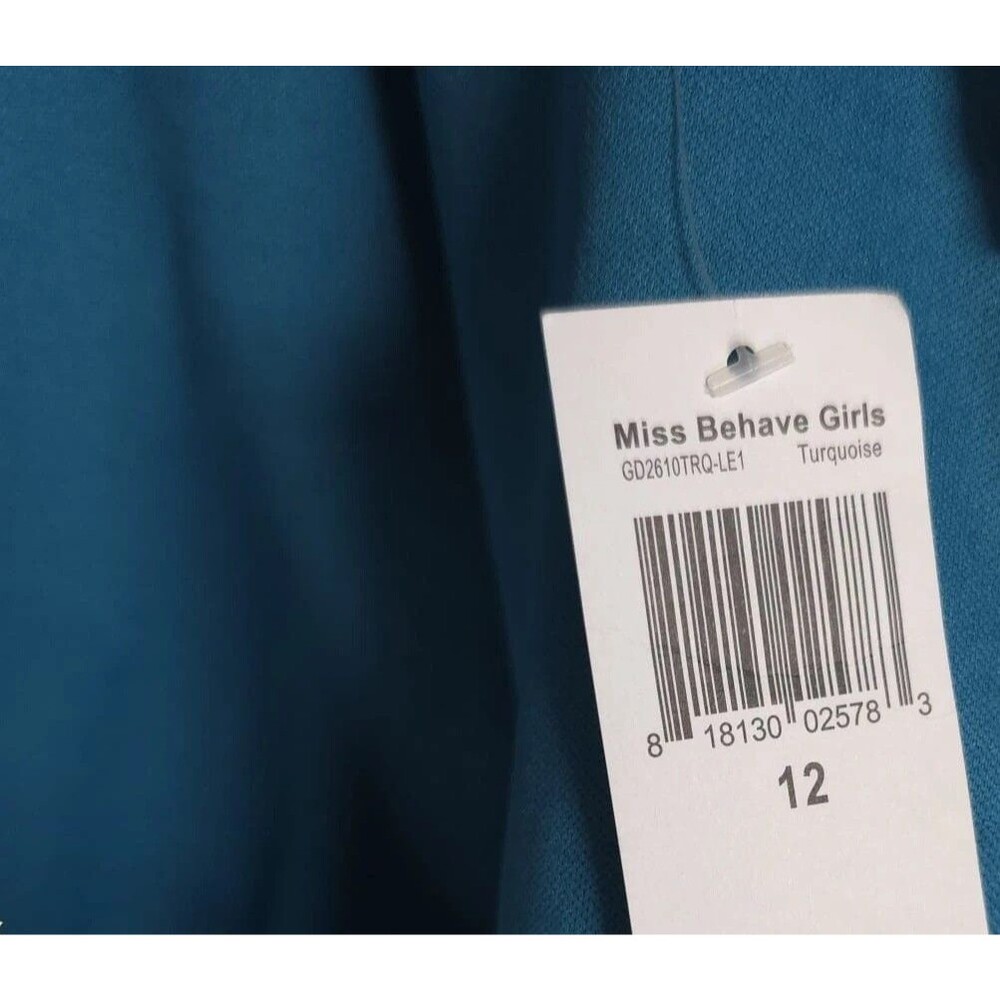 MISS BEHAVE GIRLS New Dress 12 Metallic Turquoise Fit Flare Pleated Stephanie - Picture 14 of 14